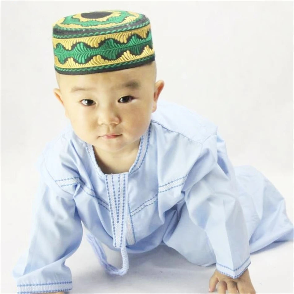 Muslim family   Eid Ramadan Kids Jubba Thobe Muslim Clothing Islamic Abaya Dubai Kaftan Mubarak Prayer Toddler 1-3 Years Old Boys Robes 70-100CM