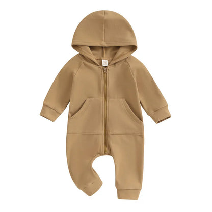 Boy clothing Newborn Baby Boy Hooded Romper Spring Autumn Clothes Solid Color Long Sleeve Zipper Jumpsuit for Kids Infant Baby Clothing