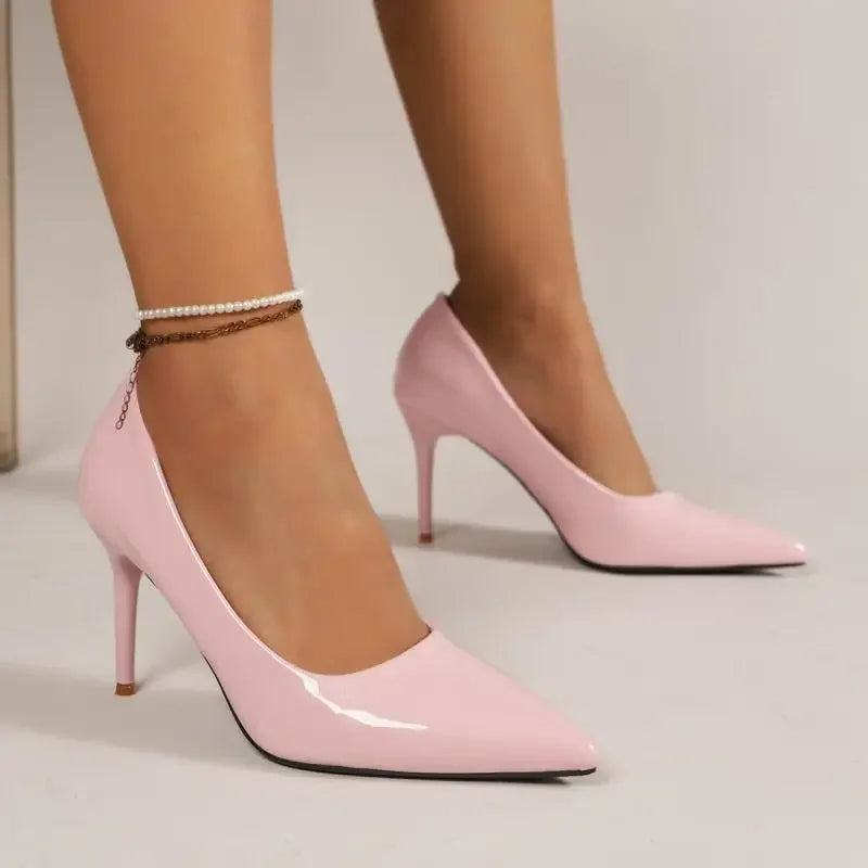 Woman shoes Sexy Thin Heels Pumps for Women Pink Patent Leather Pointed Toe Party Shoes Woman 2024 Spring Slip-On Stiletto High Heel Shoes