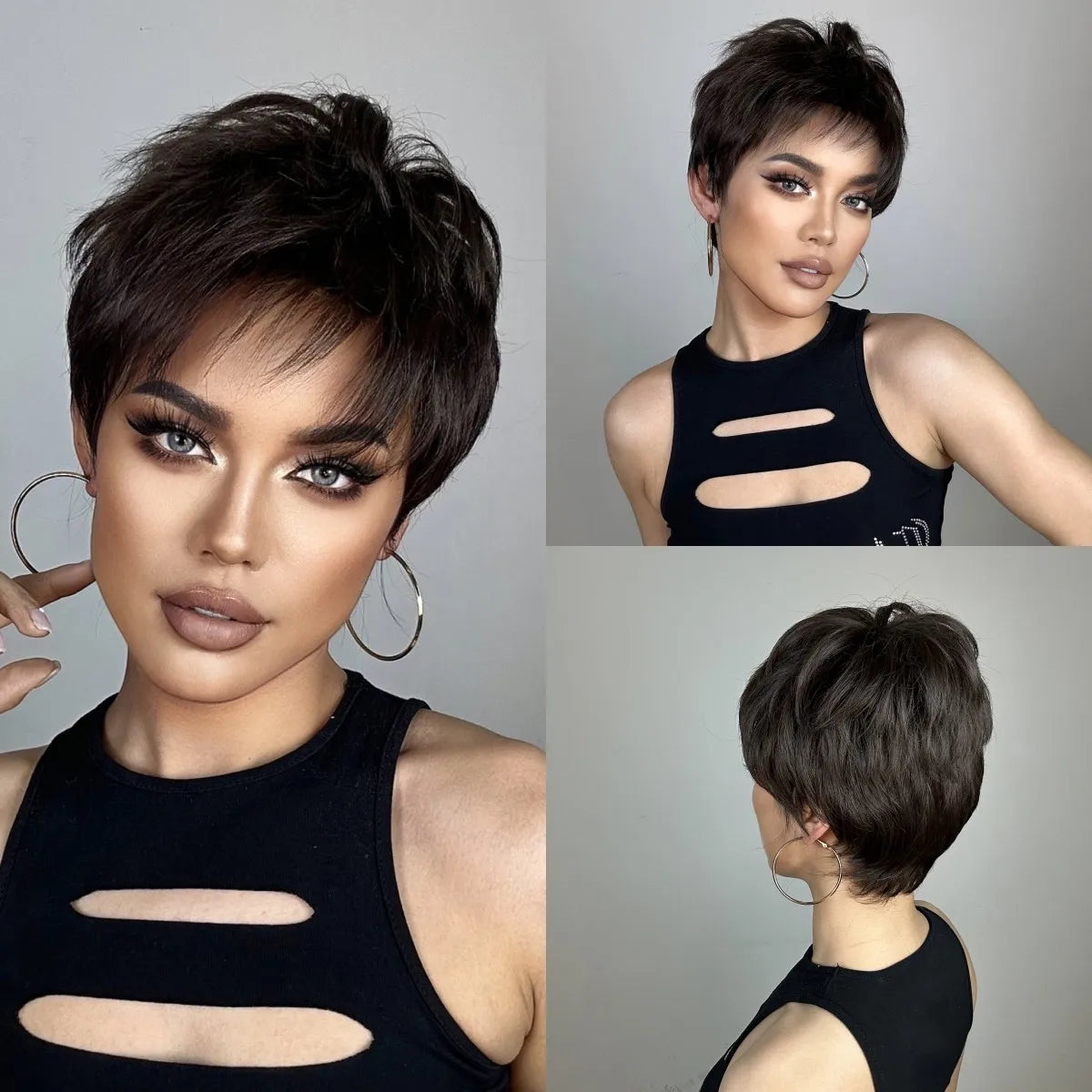 Crown & Glory Wigs EASIHAIR Short Honey Brown Synthetic Wigs for Women Layered Natural Hair Wigs Free Part Short Hair Daily Wig Heat Resistant