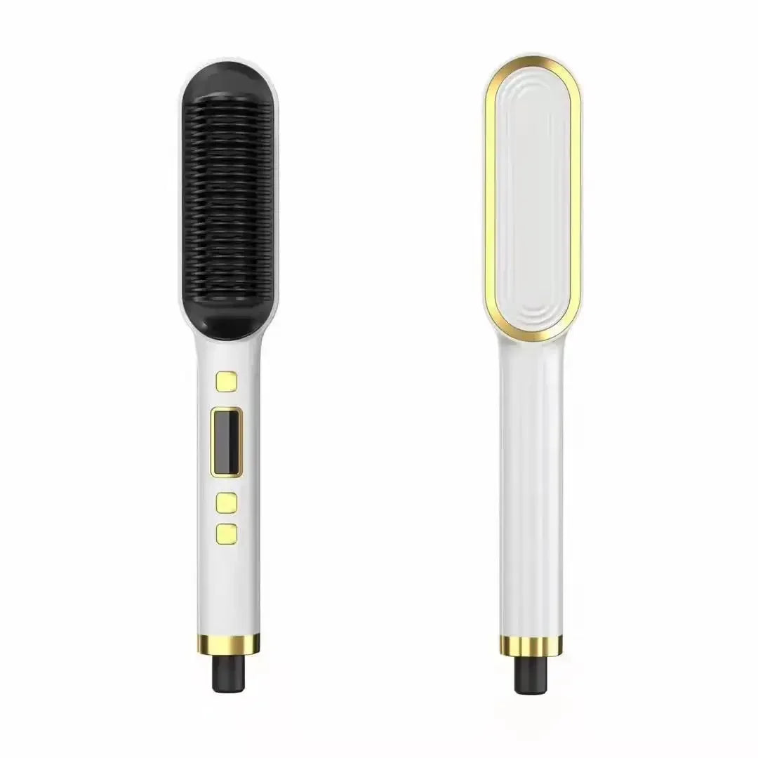 Style & Shine Hair  2 In 1 Electric Professional Negative Ion Hair Straightener Brush Curling Comb with Lcd Display Hair Curling Tool Straight Brush