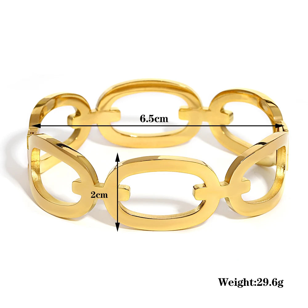 Jewellery  Chunky Circular Link Bracelets Stainless Steel Wide Bracelet Gold Cuff Bracelet For Women Girls  Stackable Gold Color Jewelry