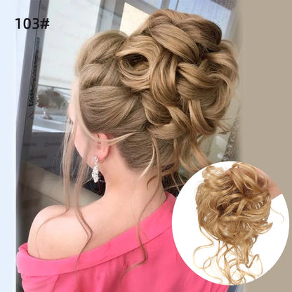 Crown & Glory Wigs  LUPU Synthetic Hair Bun Chignon Messy Curly Hair Band Elastic Scrunchy False Hair Pieces For Women Hairpins Black Brown