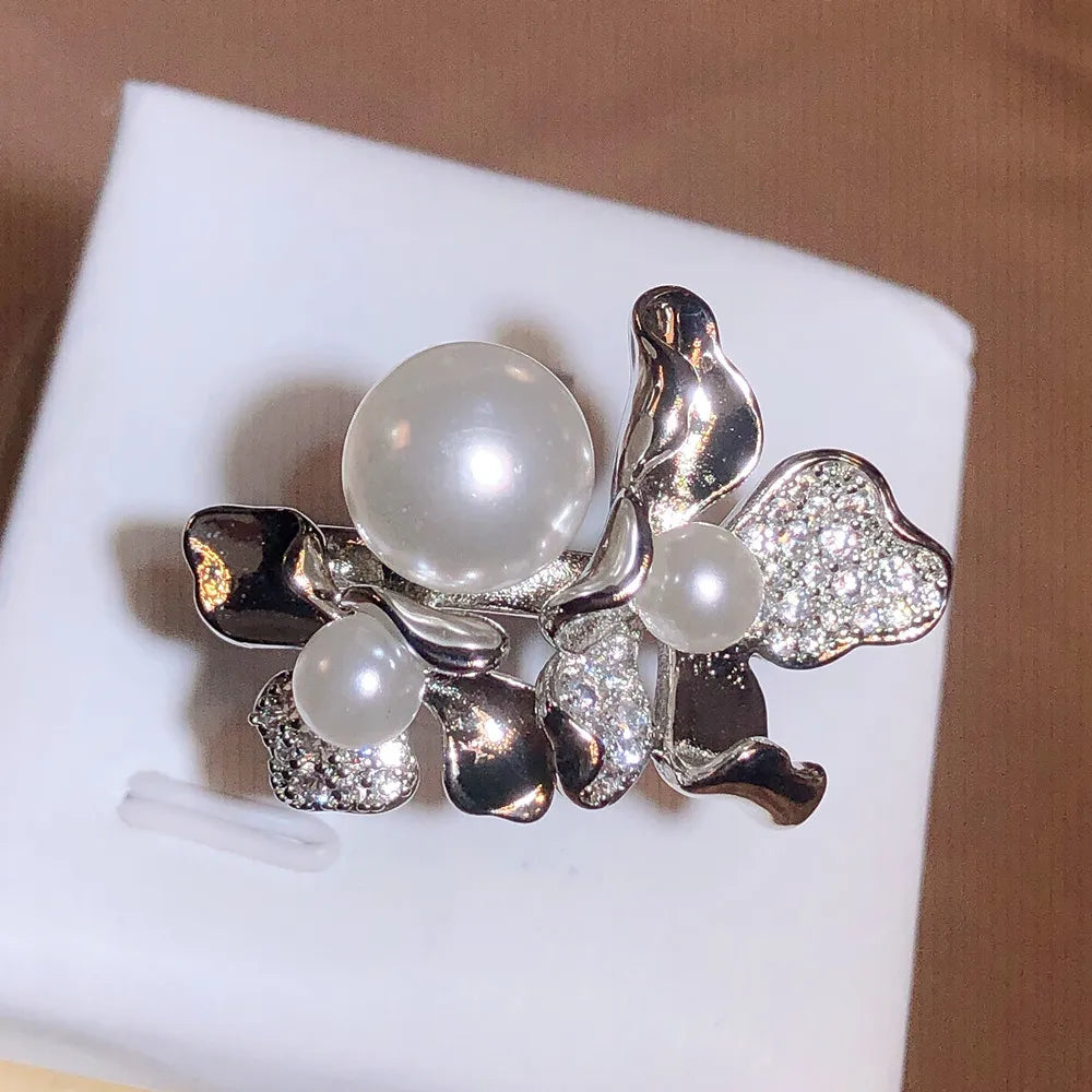 Jewellery   Exquisite Sparkly Flower Pearl Ring for Women Fashion Wedding Jewelry 925 Silver Color Party Jewelry Pearl Ring Engagement Ring