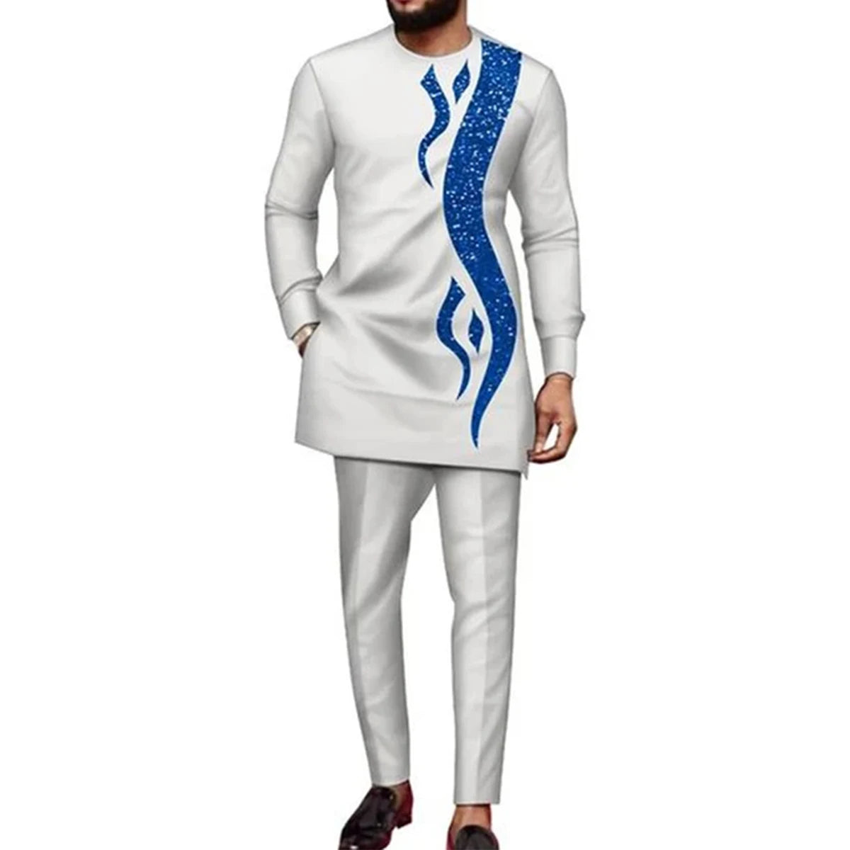 Muslim family   Luxury Men's wedding suit Nigerian Embroidery Agbada African Best Man dress Set Two-piece wedding top and trousers Ethnic style