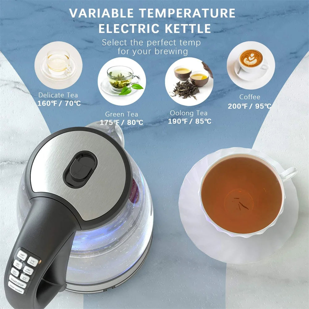 Kitchen   DEVISIB Electric Kettle Temperature Control 4Hours Keep Warm 2L Glass Tea Kettle 2200W Water Boiler LED Indicator Auto Shut-Off