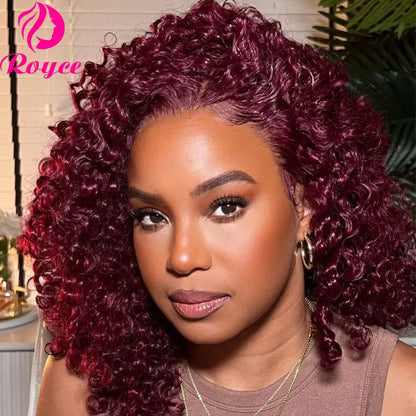 Crown & Glory Wigs  Short Bob Wigs 99J Kinky Curly Bob Wig Lace Front Human Hair Wigs For Women 13x4 Red Burgundy Lace Wig 4x4 Lace Closure Wig