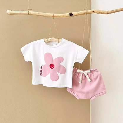 Girl clothing Toddler Boys Outfit Baby Clothes Set Newborn Baby Summer Clothing Cotton Girl Suit Sun Flower Print T-shirt+Beach Shorts