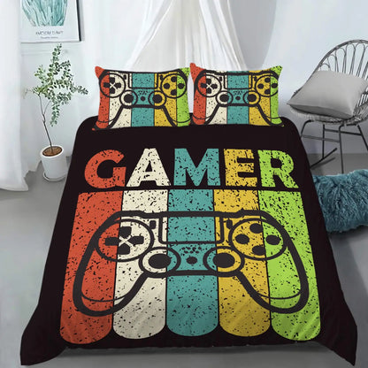 Bedroom  Teen Boys Gamer Duvet Cover Set Queen/King Size,Boys Gamepad Comforter Cover,Black Classic Retro Gaming Polyester Quilt Cover