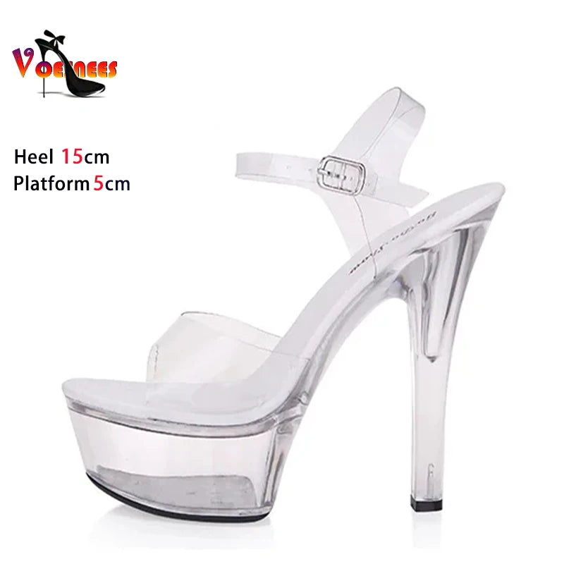 Woman shoes Summer Sandals Women 13 15 17 20cm High Heel Crystal Thin Heels Women Luxury Wedding Shoes Sexy Transparent Platform Sandals