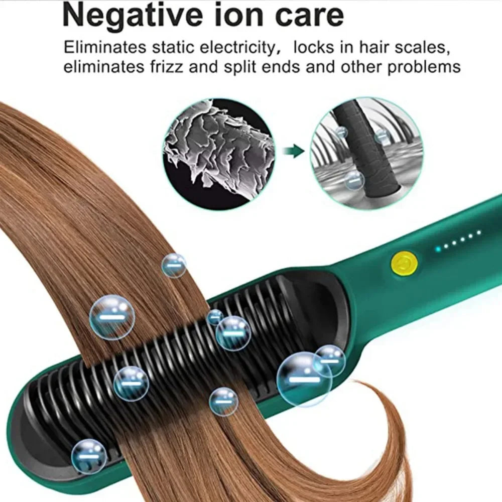 Style & Shine Hair  2 In 1 Electric Professional Negative Ion Hair Straightener Brush Curling Comb with Lcd Display Hair Curling Tool Straight Brush