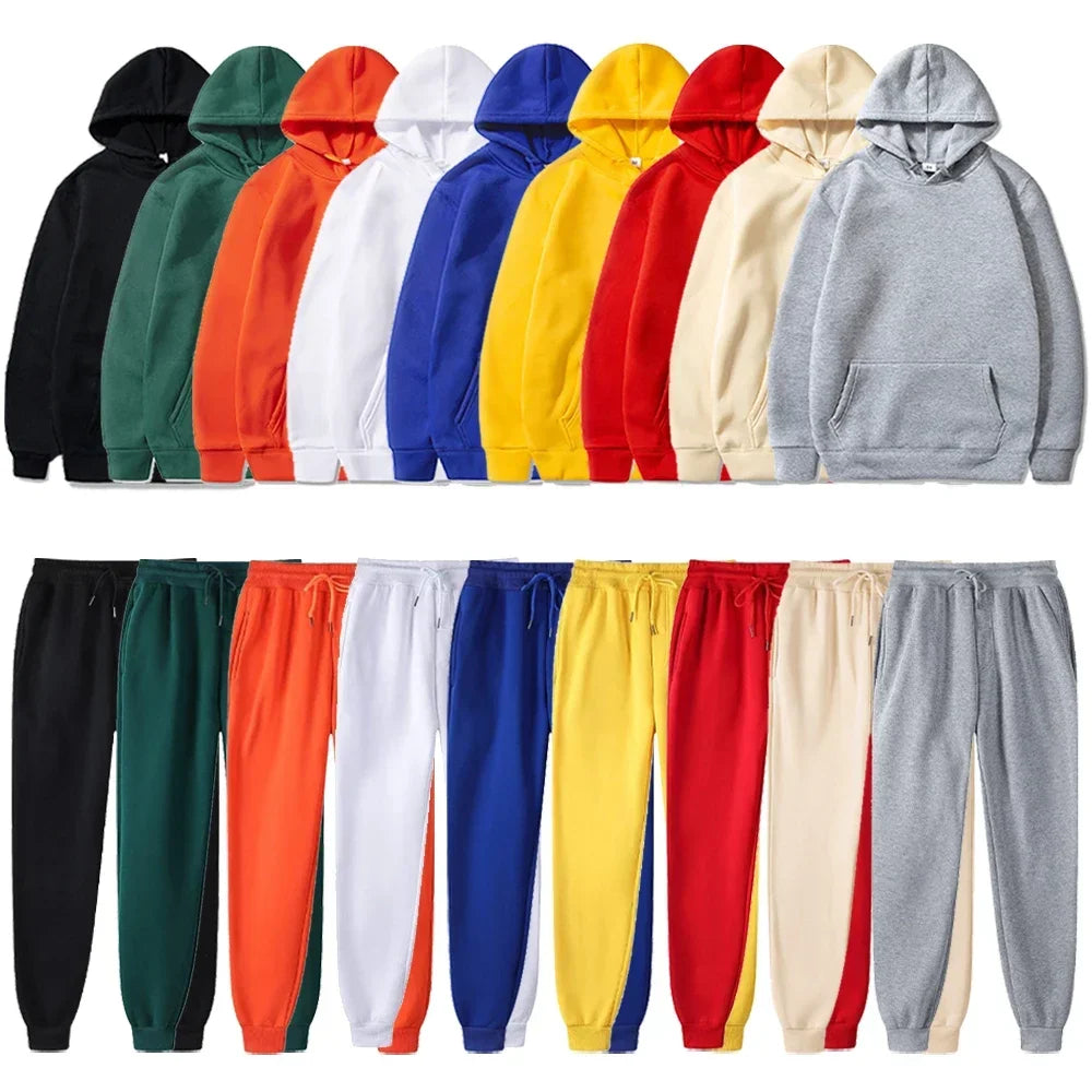 Men clothing   Basic Fleece Hoodies And Sweat Pants Set Men Jogger Set Wholesale Track Suit Sportswear Tracksuits Unisex Ensemble Jogging Homme