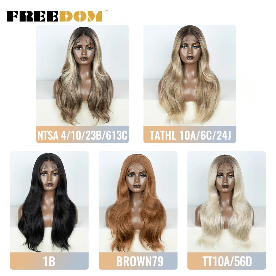 Crown & Glory Wigs  FREEDOM Synthetic Lace Front Wigs For Women Straight Lace Wig With Baby Hair 24 inches Ombre Brown Highlight Wigs Cosplay Wig