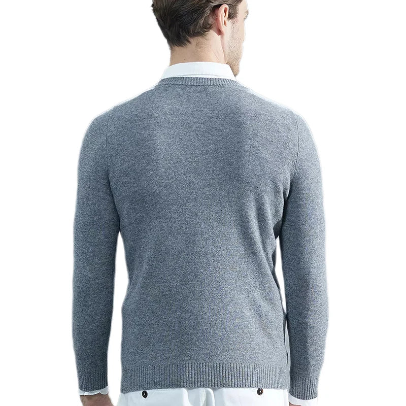 Muslim family   Cashmere Sweater Men Knitted Sweaters 100% Pure Merino Wool V-Neck Long-Sleeve Thick Pullover Winter Autumn Male Jumper Clothing