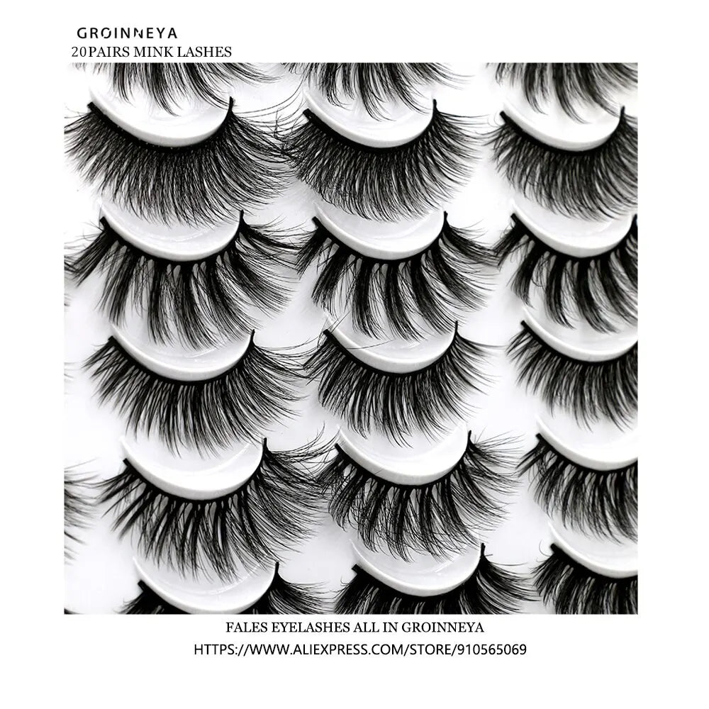 Makeup and face GROINNEYA 20 Pairs False Lashes 3D Mink Lashes Fluffy Dramatic Thick Volume Eyelashes Natural Lashes Fake Lashes Makeup