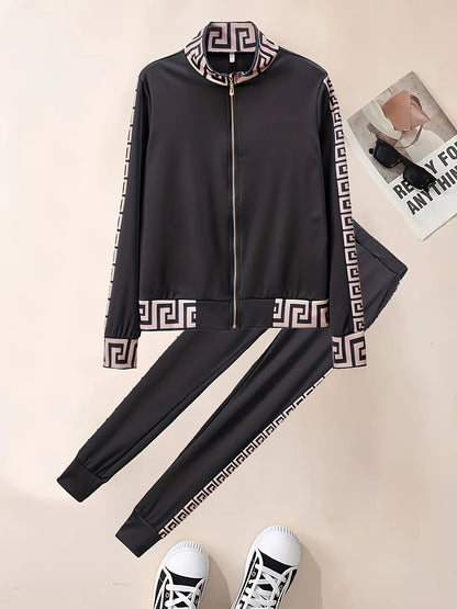 woman clothing    Europe And The United States New Style Leisure Printing Stitching Two-piece Suit