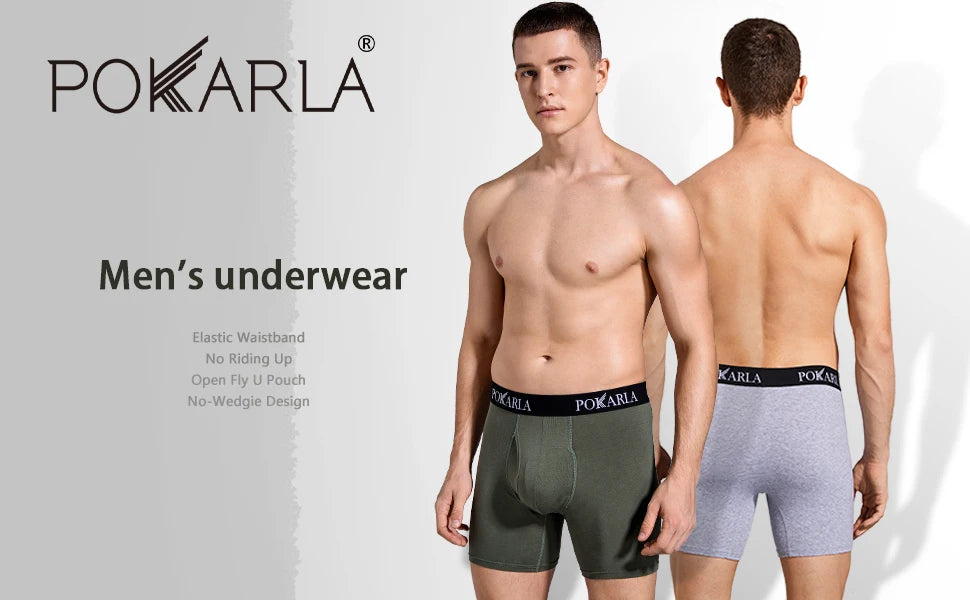 Men clothing   POKARLA 5pcs Men’s Cotton Boxer Shorts Open Fly U Pouch Soft Breathable Male Underwear Tagless Sexy Underpants Elastic Panties