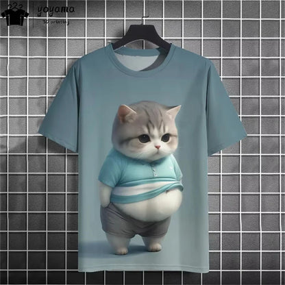 Men clothing  Funny Fat Cat Graphic T shirts Short Sleeve