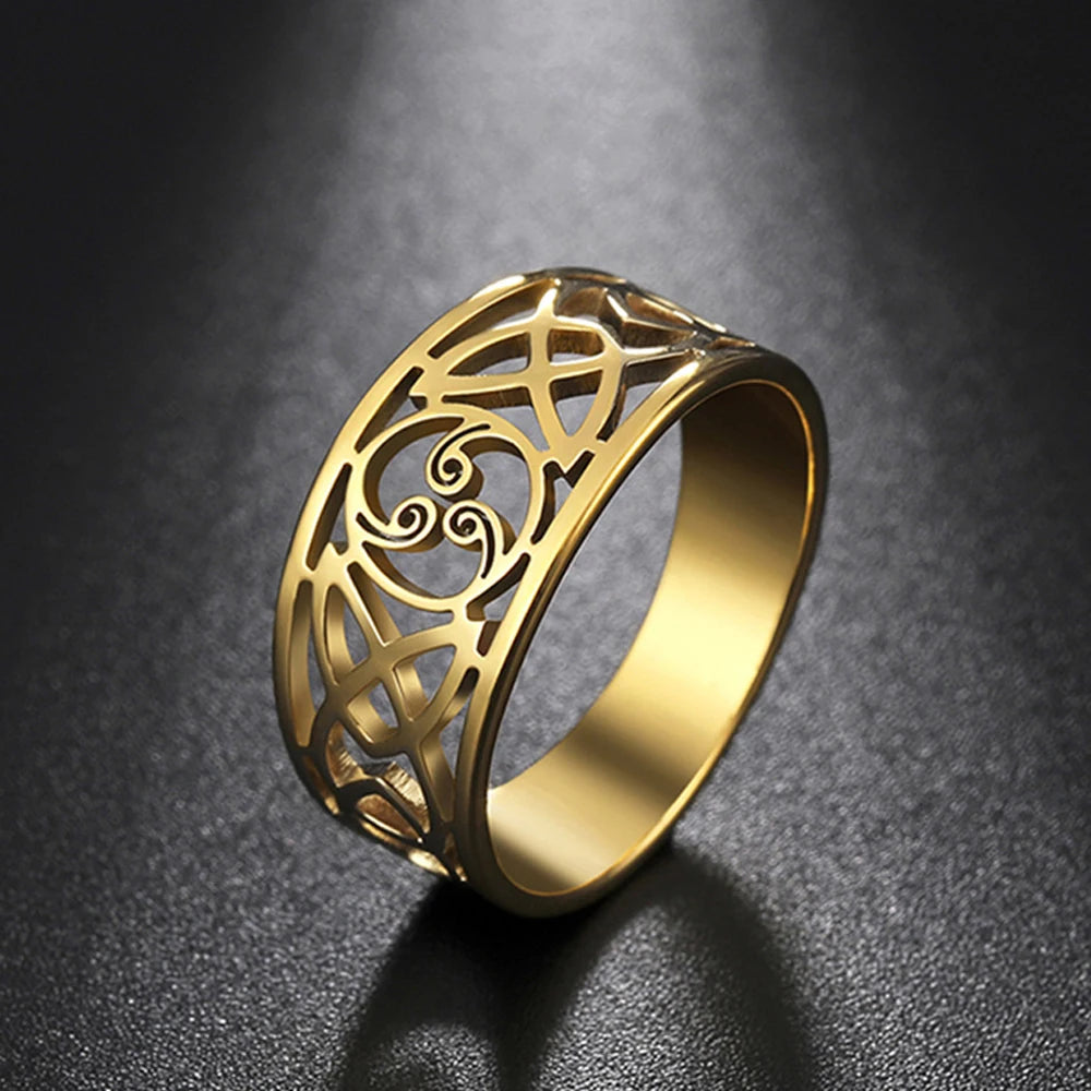 Jewellery   My Shape Celtic Knot Cross Rings for Women Christian Finger Ring Stainless Steel Gold Color Religious Amulet Jewelry Fashion