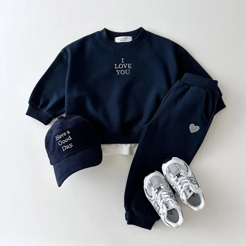 Boy clothing  Autumn New Children Gym Suit Baby Letter Embroidery Sweatshirt 2pcs Suit Boys Girls Sweat Pants Set Cotton Toddler Outfits