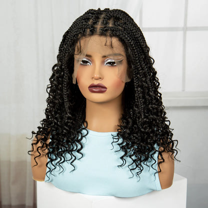 Crown & Glory Wigs  Full Lace Braided Lace Wigs Synthetic Knotless Box Braided Lace Wig with Curly Ends for Black Women Kinky Curly Braided Bob Wig