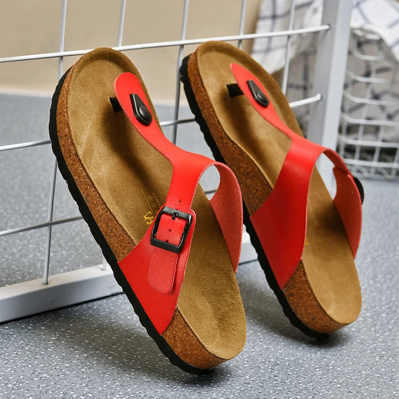 woman shoes  Genuine Leather Couple Style Cork High Quality Soft Cork Slides Footwear for Men Women Unisex 36-46 Cork Flip Flops