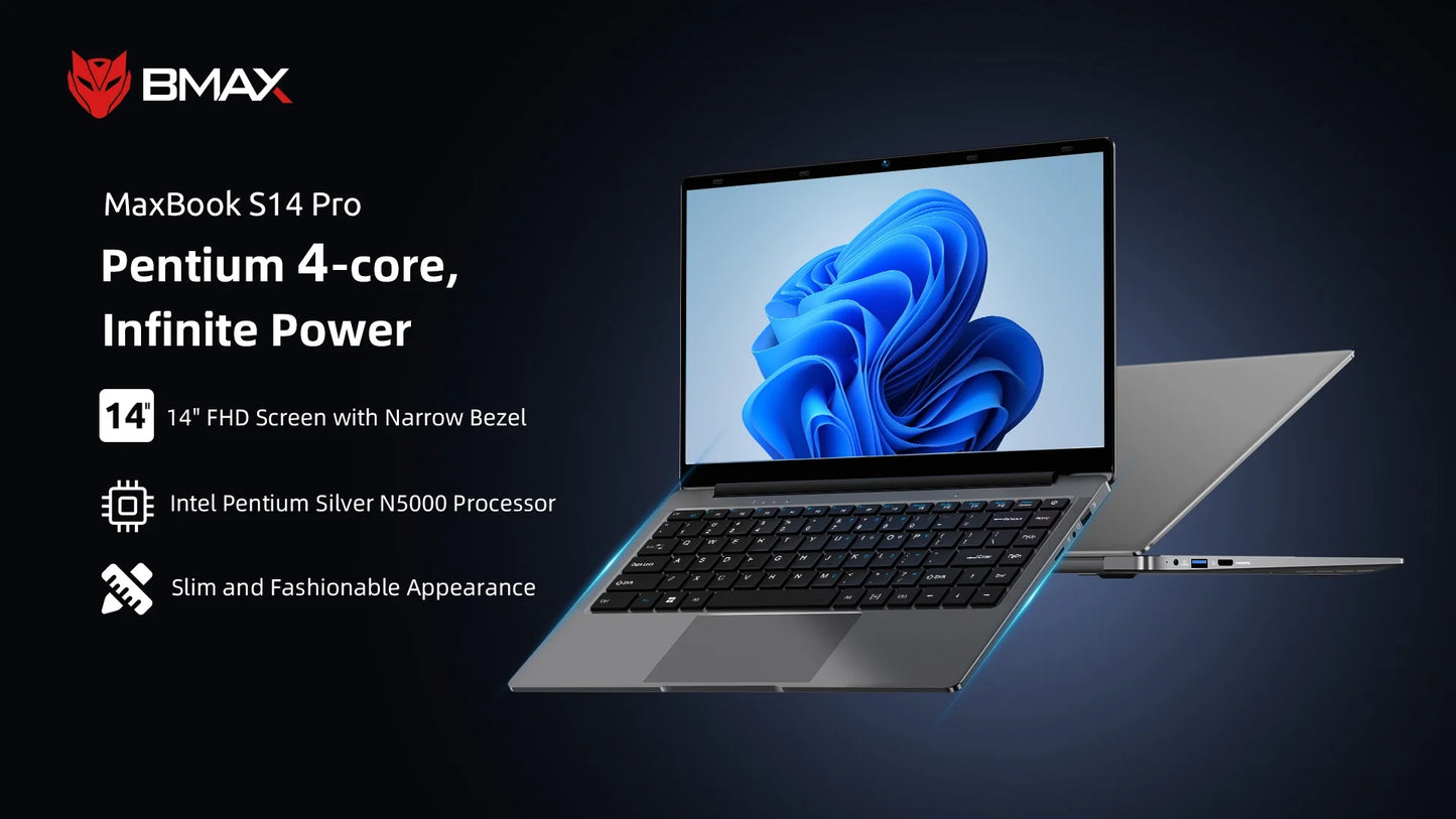 Laptop  BMAX S14 Pro Intel N5000 8GB RAM 256GB SSD CPU 1920*1080 14 Inch Laptop Windows 11 Notebook Dual Wifi USB laptop PC