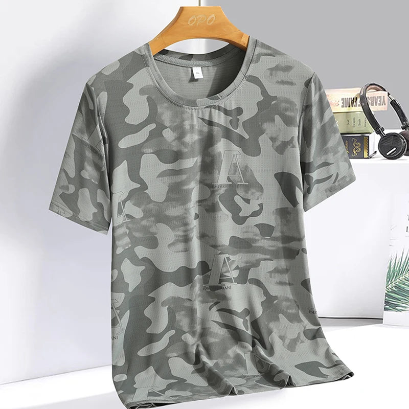 Men clothing  Ice Silk Thin Short Sleeve Quick Drying T-shirt for Men