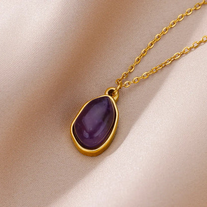 Jewellery   Oval Opal Pendant Necklace For Women Stainless Steel Gold Color Chain Collar Cute Lucky Jewelry Birthday Gift New Free Shipping