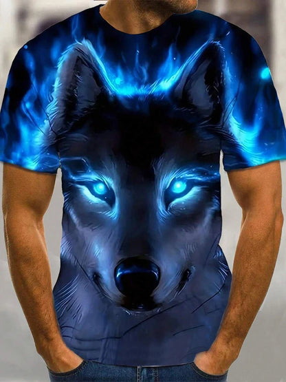 Men clothing  Different Pupil Wolf Print Men's T-shirt