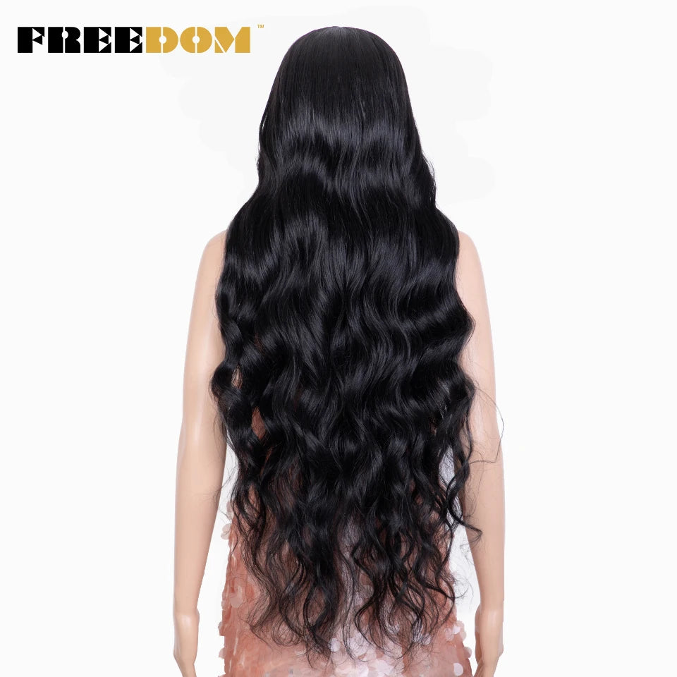 Crown & Glory Wigs   FREEDOM Synthetic Lace Front Wigs For Women 36" Long Body Wave Lace Wig Ombre Brown Blonde Highlight Cosplay Wigs Heat Resistant