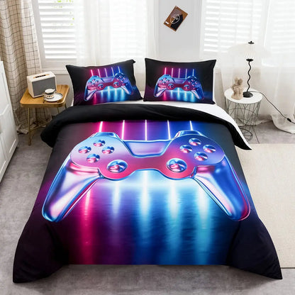 Bedroom  Teen Boys Gamer Duvet Cover Set Queen/King Size,Boys Gamepad Comforter Cover,Black Classic Retro Gaming Polyester Quilt Cover