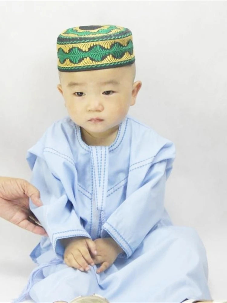 Muslim family   Eid Ramadan Kids Jubba Thobe Muslim Clothing Islamic Abaya Dubai Kaftan Mubarak Prayer Toddler 1-3 Years Old Boys Robes 70-100CM