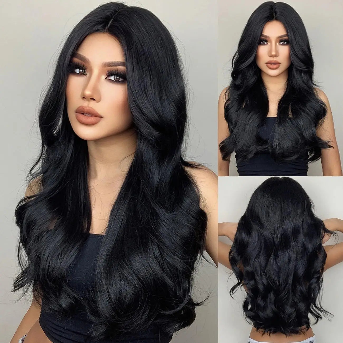 Crown & Glory Wigs Fashion black brown synthetic wig in long curly hair full head set high temperature silk chemical fiber big wave head set