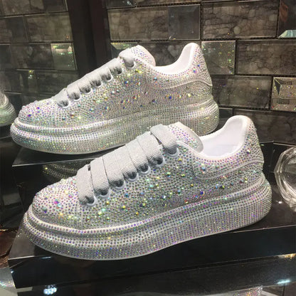 Woman shoes Autumn Women Platform Shoes crystal Thick-soled White Silver Shoes Shining Crystal Sneakers Trend Casual Sneakers