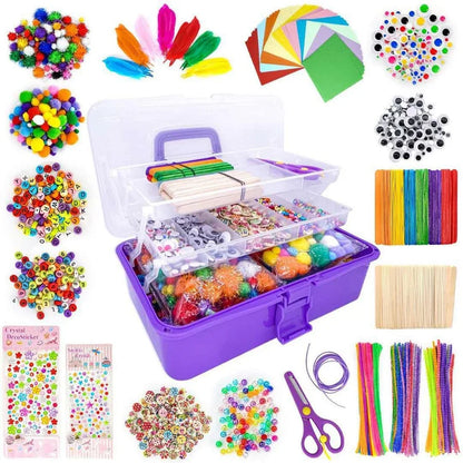 Toys 1500Pc Colour DIY Kid Tinkering Craft Kit Set Glitter Crystal Stick Pipe Cleaner Storage Art Supply for Girl Gift Educational Toy