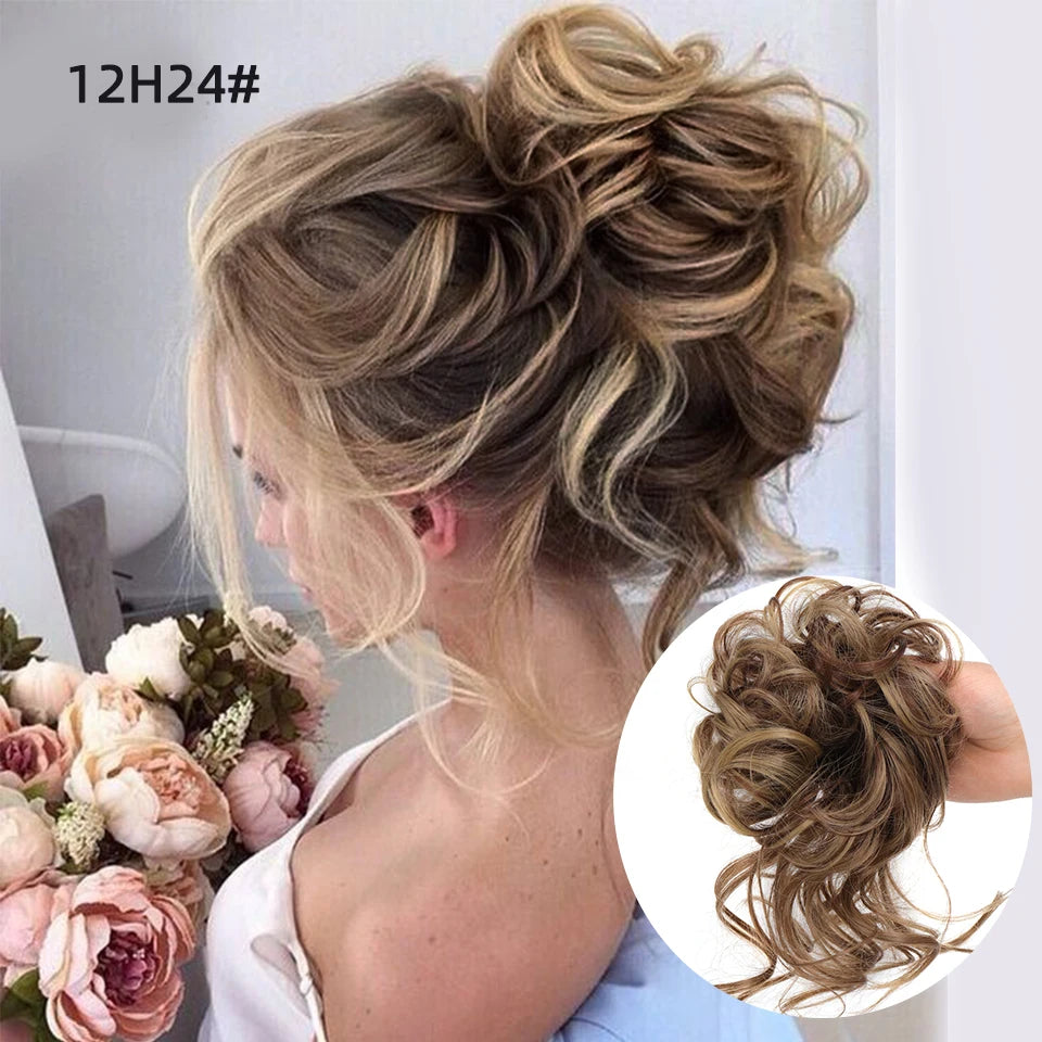 Crown & Glory Wigs  LUPU Synthetic Hair Bun Chignon Messy Curly Hair Band Elastic Scrunchy False Hair Pieces For Women Hairpins Black Brown