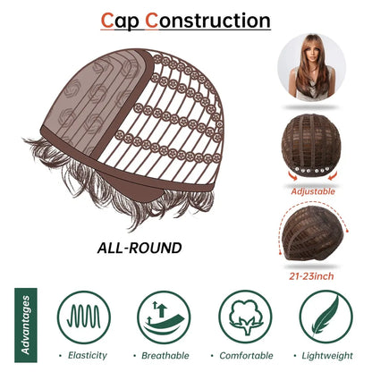 Crown & Glory Wigs  Brown to Light Ash Brown Blonde Wigs with Bangs Layered Synthetic Wigs for Women Long Natural Hair Cospay Party