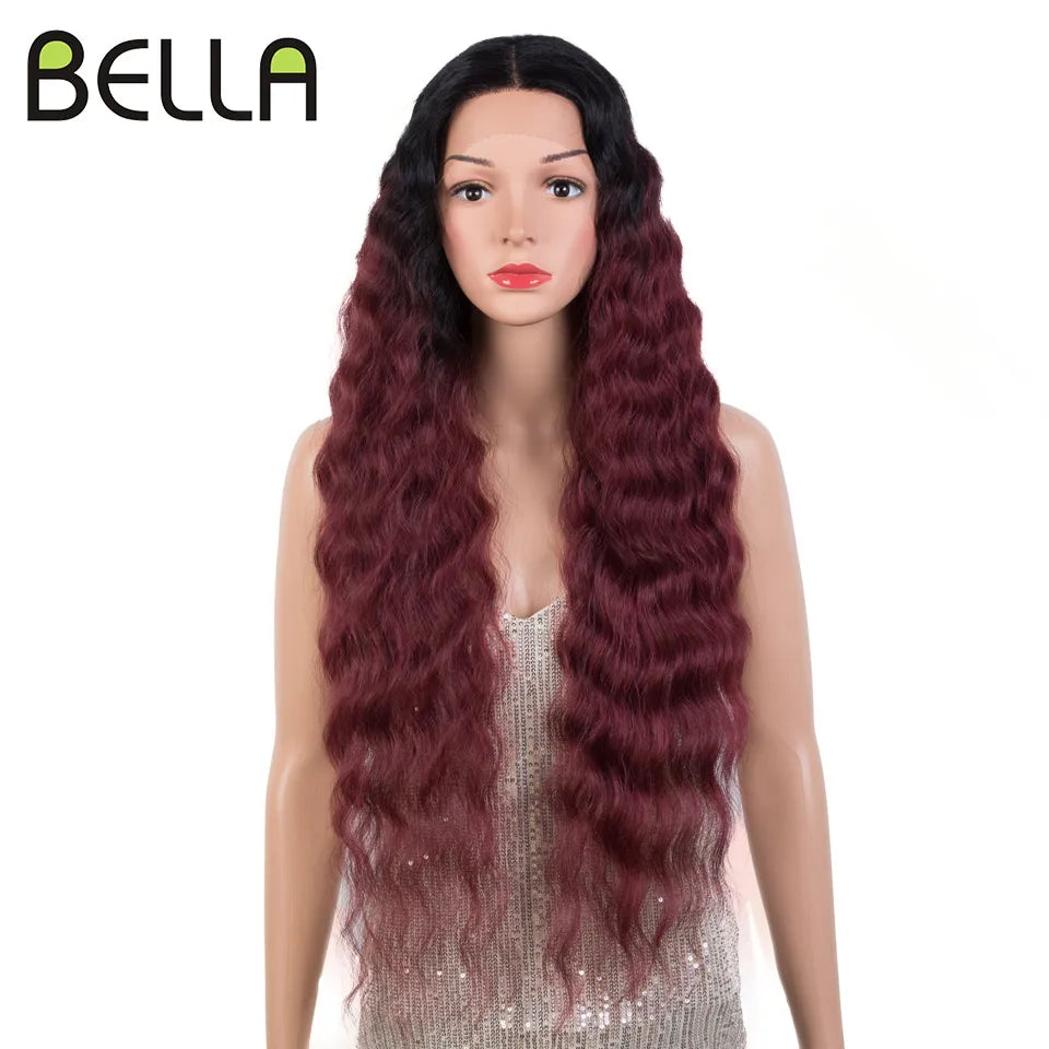 Crown & Glory Wigs  BELLA Lace Wigs Synthetic Deep Wave Curly Synthetic Lace Front Wig Blonde Wig Pink 30 Inch Hair Wigs For Black Women Cosplay