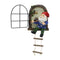 Outdoor 1 resin handicraft hanging from a dwarf playing piano tree, iron window, hanging tree, decorating courtyard tree trunks, hanging