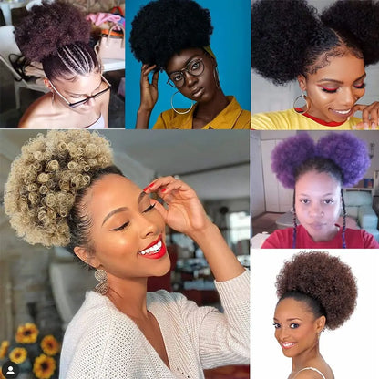 Crown & Glory Wigs  Afro Puff Drawstring Ponytail Extension for Black Women 10 Inch Synthetic Extra Large Fluffy Kinky Curly Hair Bun Donut Chignon