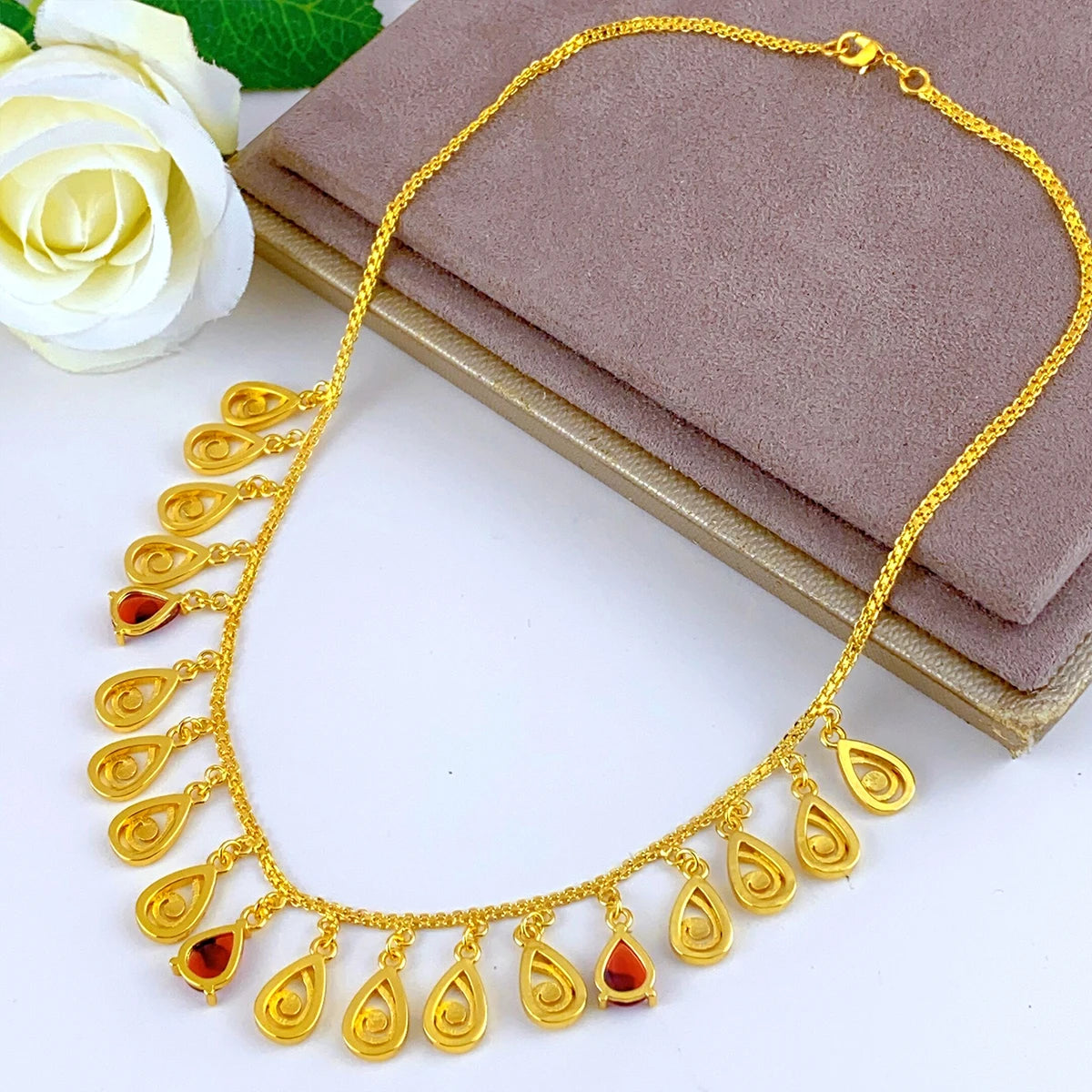 Jewellery    XuHuang African Crystal Pendant Tassel Necklace For Woman Ethiopian Bride Wedding Gold Color Jewelry Party Dubai Gifts 24K