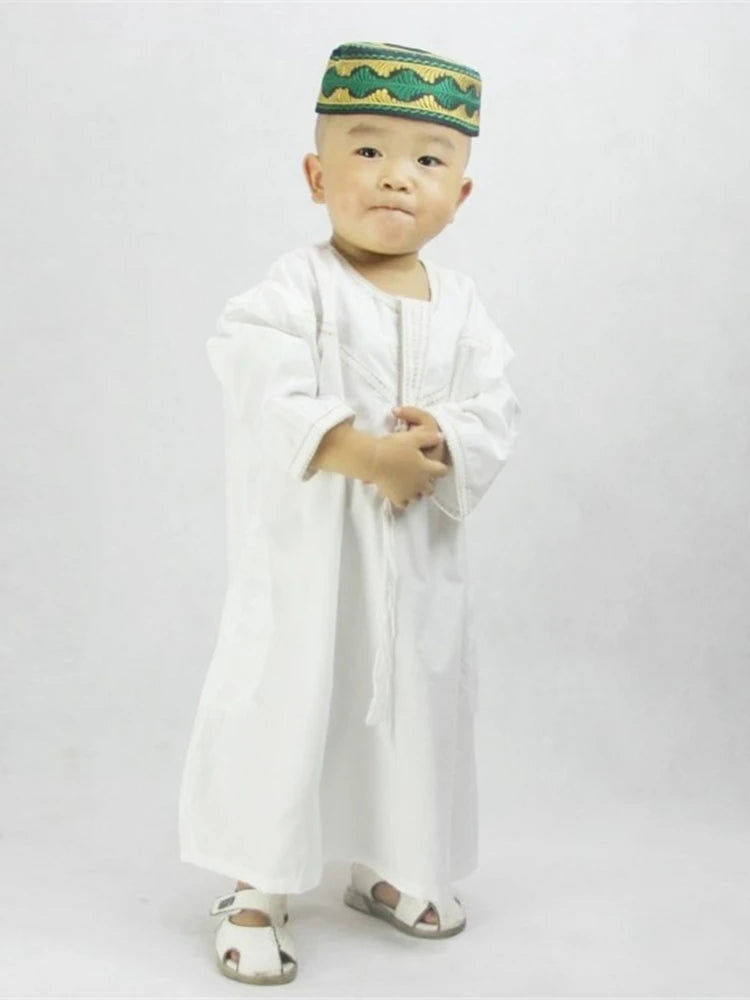 Muslim family   Eid Ramadan Kids Jubba Thobe Muslim Clothing Islamic Abaya Dubai Kaftan Mubarak Prayer Toddler 1-3 Years Old Boys Robes 70-100CM