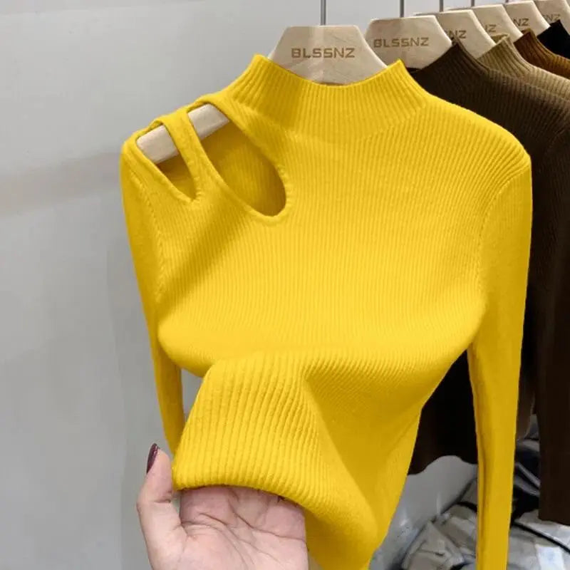 Woman clothing   Turtleneck Knitted Women Sweater Ribbed Pullovers Autumn Winter Basic Women Sweaters Fit Soft Warm Tops