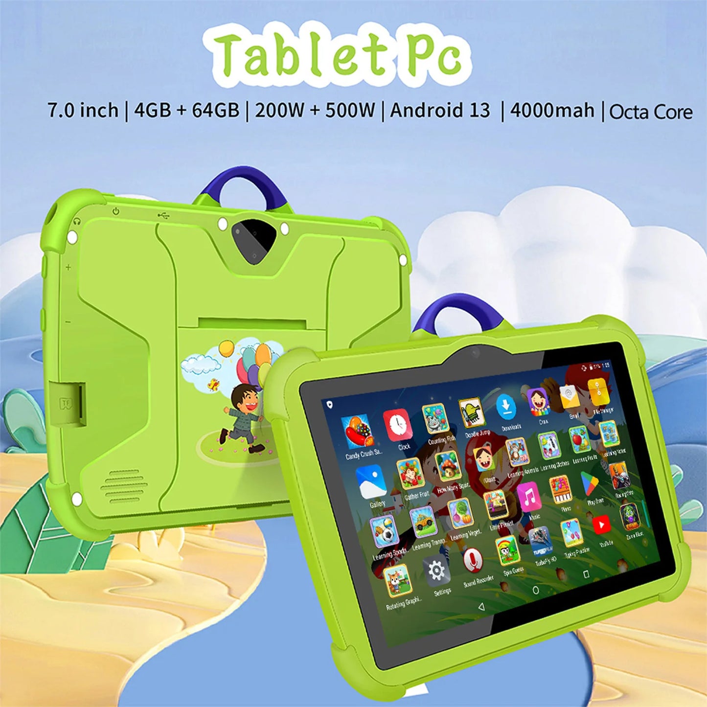 Mobile   7 Inch 5G WiFi Tablet Pc Octa Core Google Version Study Education Kids Tablets 4GB RAM 64GB ROM Dual BOW Cameras Children's Gift