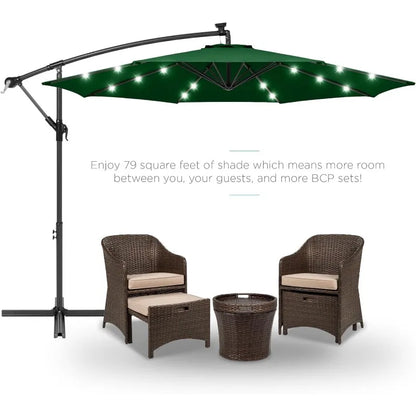 Outdoor 10ft Solar LED Offset Hanging Market Patio Umbrella for Backyard, Poolside, Lawn and Garden w/Easy Tilt Adjustment