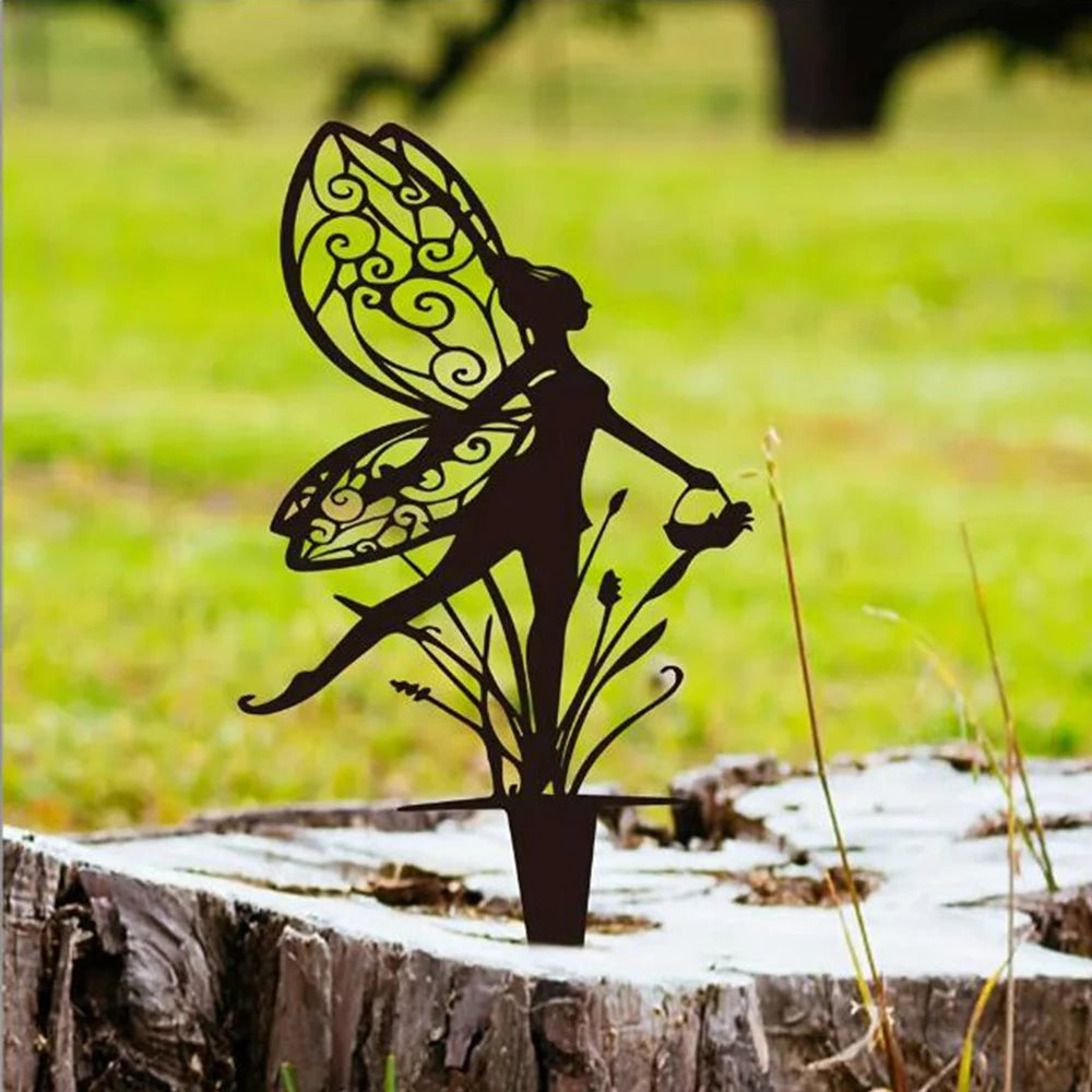 Outdoor 1pc Dancing Fairy Metal Decorative Garden Stake, Classic Creative Insert Yard Ornament For Halloween, Party, Lawn