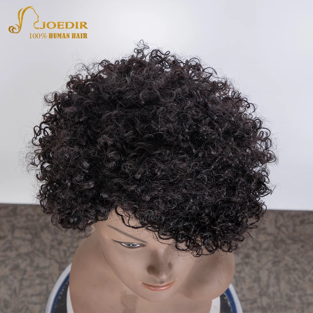 Crown & Glory Wigs Joedir Short Brown Human Hair Wigs Bob Pixie Cut Afro Kinky Brazilian Hair for Black Women Machine Part Side With Bang Cheap Wig