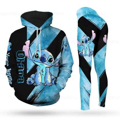 Woman clothing  3D Hoodie and Leggings Set Women's Casual Stitch Yoga Pants Suit Disney Yoga Hoodie Leggings Fashion Tracksuit Set