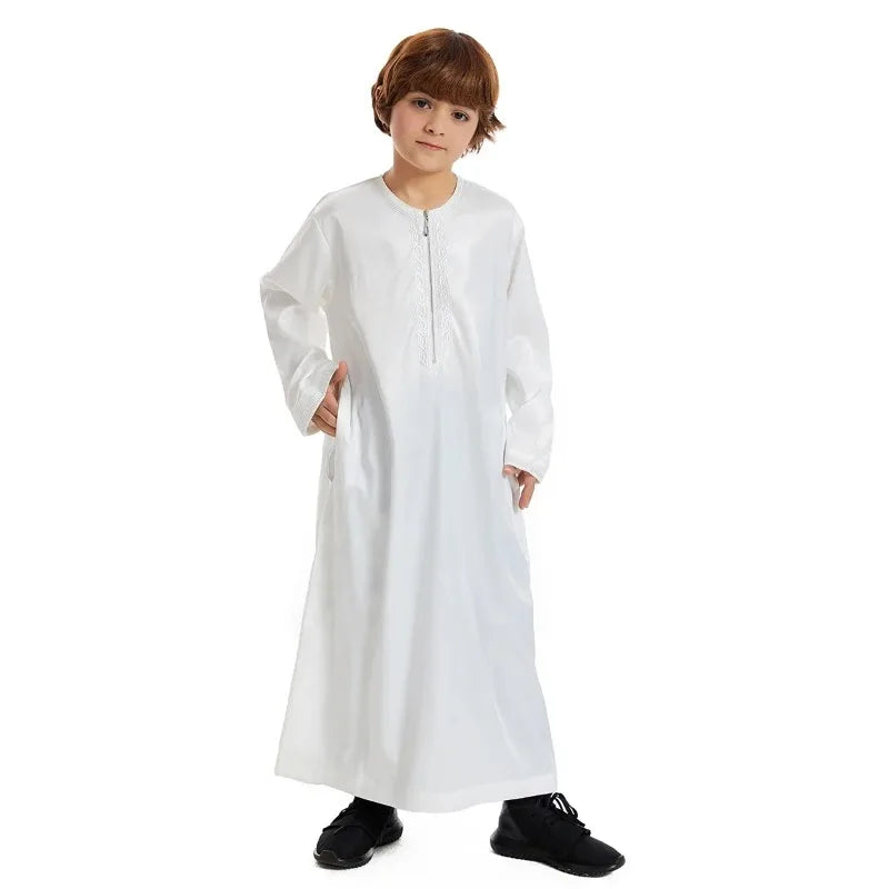 Muslim family   Teenage Ramadan Eid Muslim Robe Islamic Arab Children Long Sleeve Dress Jubba Thobe Abaya Dubai Boys Clothing Turkey Middle East